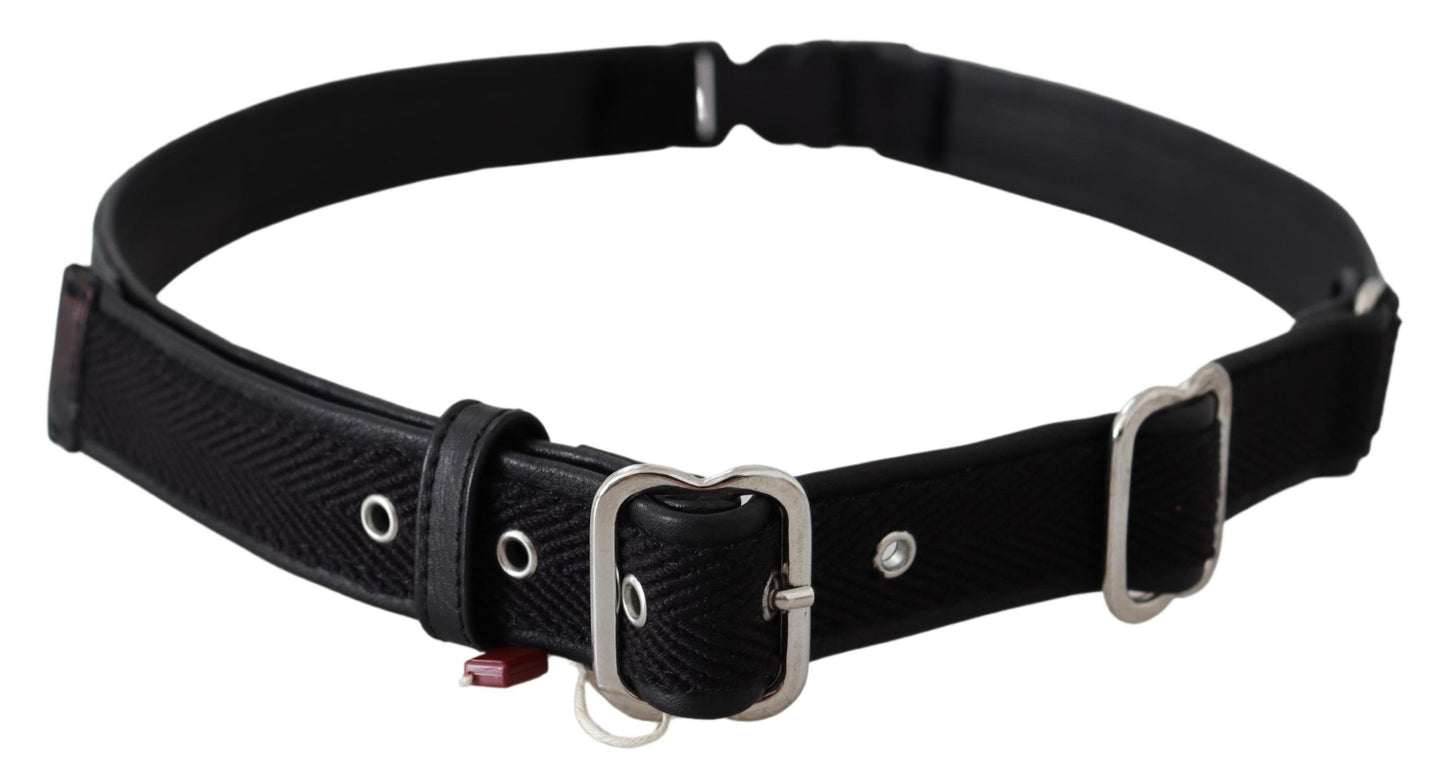  Luxury black leather waist belt with signature logo details from Italy