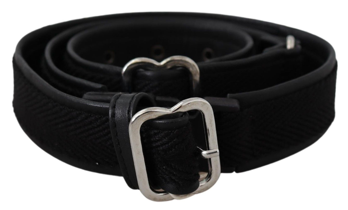 Italian design black leather waist belt with chrome buckle 