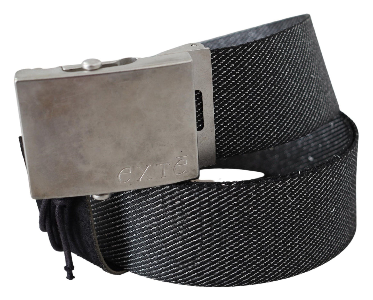 Chic and sophisticated solid pattern black canvas waist belt with silver logo buckle