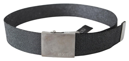 Luxurious black canvas waist belt with stunning silver buckle, crafted in Italy