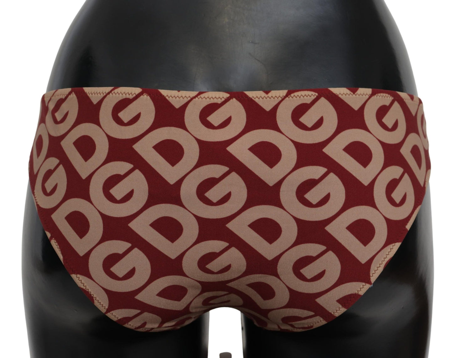 Dolce & Gabbana Chic Maroon Beige Logo Print Bikini Bottom - stylish and trendy swimwear for women