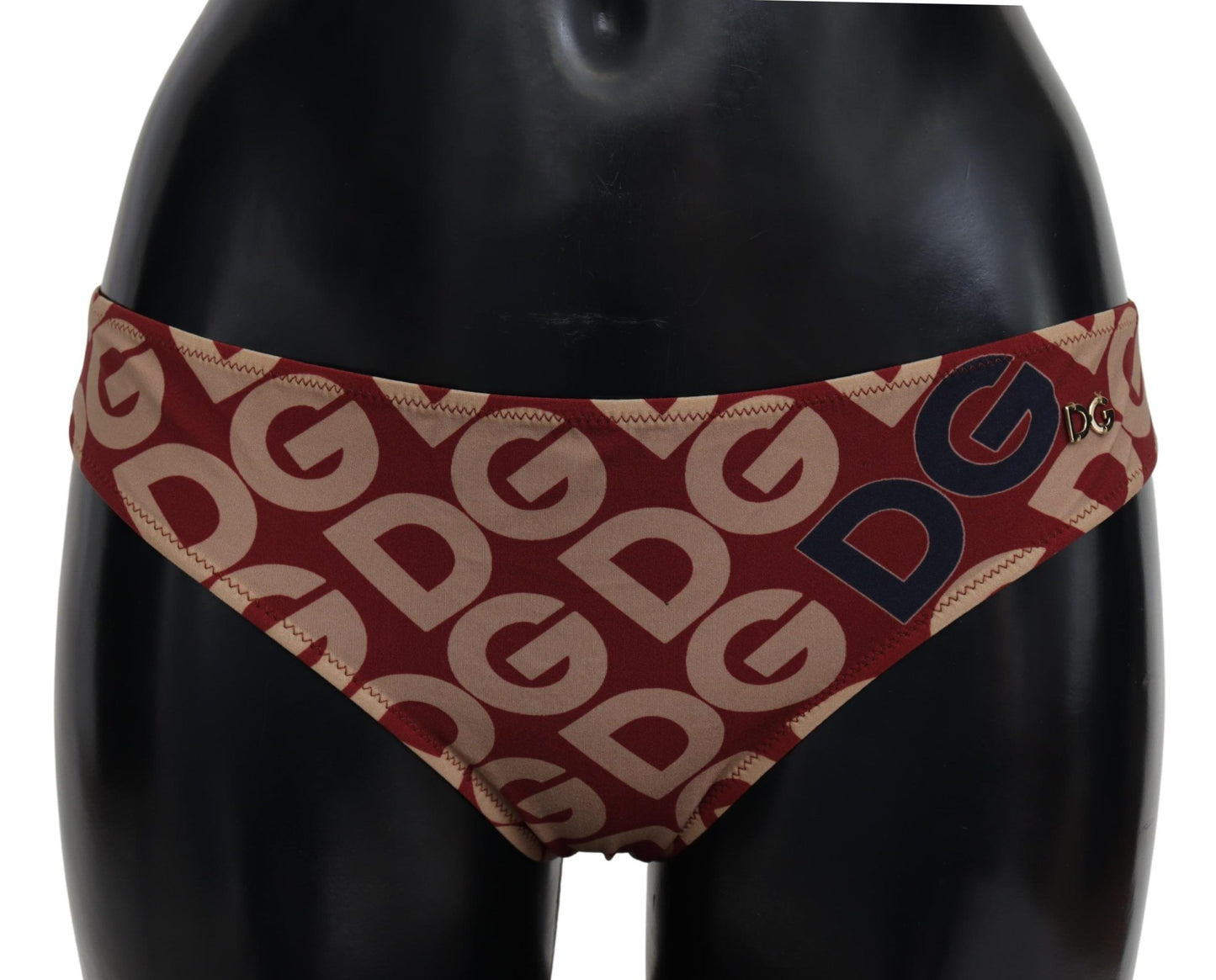 Dolce & Gabbana Chic Maroon Beige Logo Print Bikini Bottom, stylish swimwear