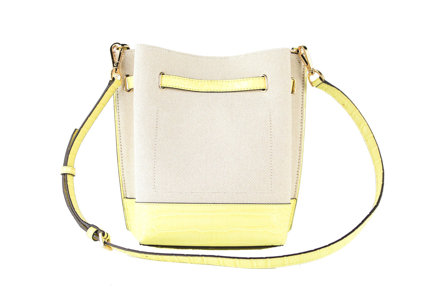 Michael Kors Emilia Small Canvas Snakeskin Print Leather Bucket Bag Messenger Crossbody Handbag (Buttercup) - Stylish and versatile yellow handbag with snakeskin print