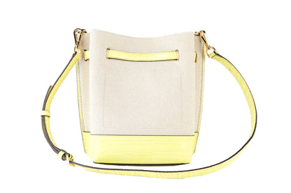 Michael Kors Emilia Small Canvas Snakeskin Print Leather Bucket Bag Messenger Crossbody Handbag (Buttercup) - Stylish and versatile yellow handbag with snakeskin print