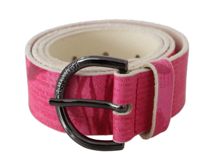 John Galliano Elegant Pink Leather Fashion Belt crafted in Italy with sleek design and black-tone buckle