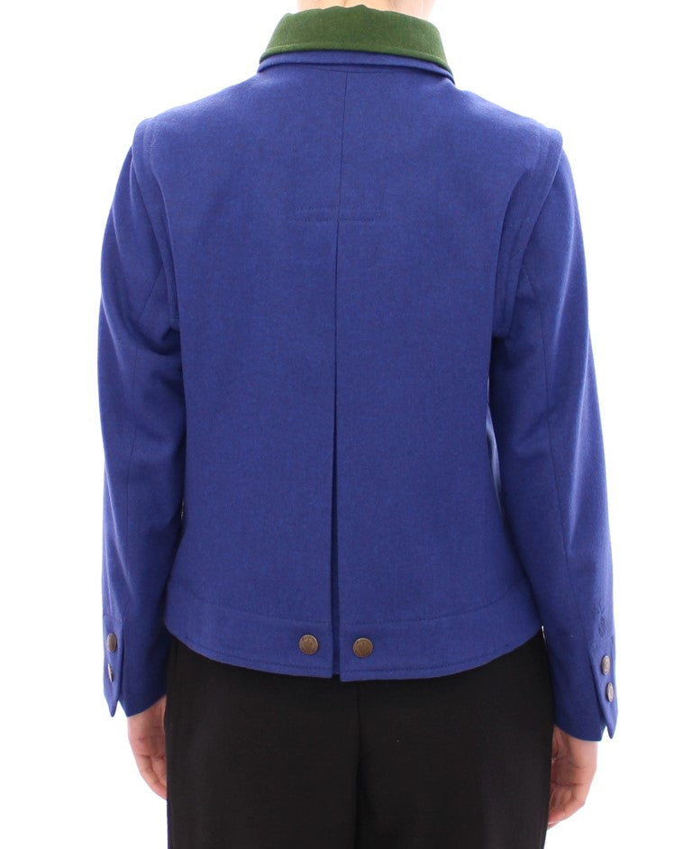 Chic Andrea Incontri logo detailed blue wool jacket