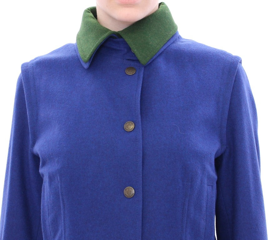 Exquisite craftsmanship and elegant design blue wool jacket