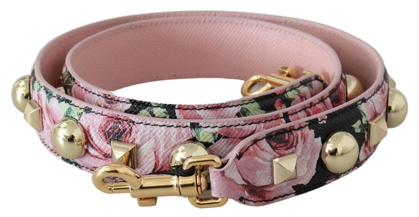 Exquisite pink leather strap with vibrant multicolored detailing and gold studs