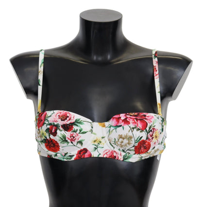 Italian-designed Dolce & Gabbana bikini top with white floral print