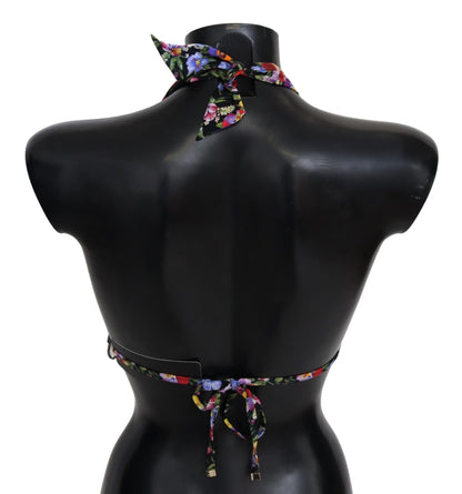 Luxurious Italian design bikini top with sophisticated floral print