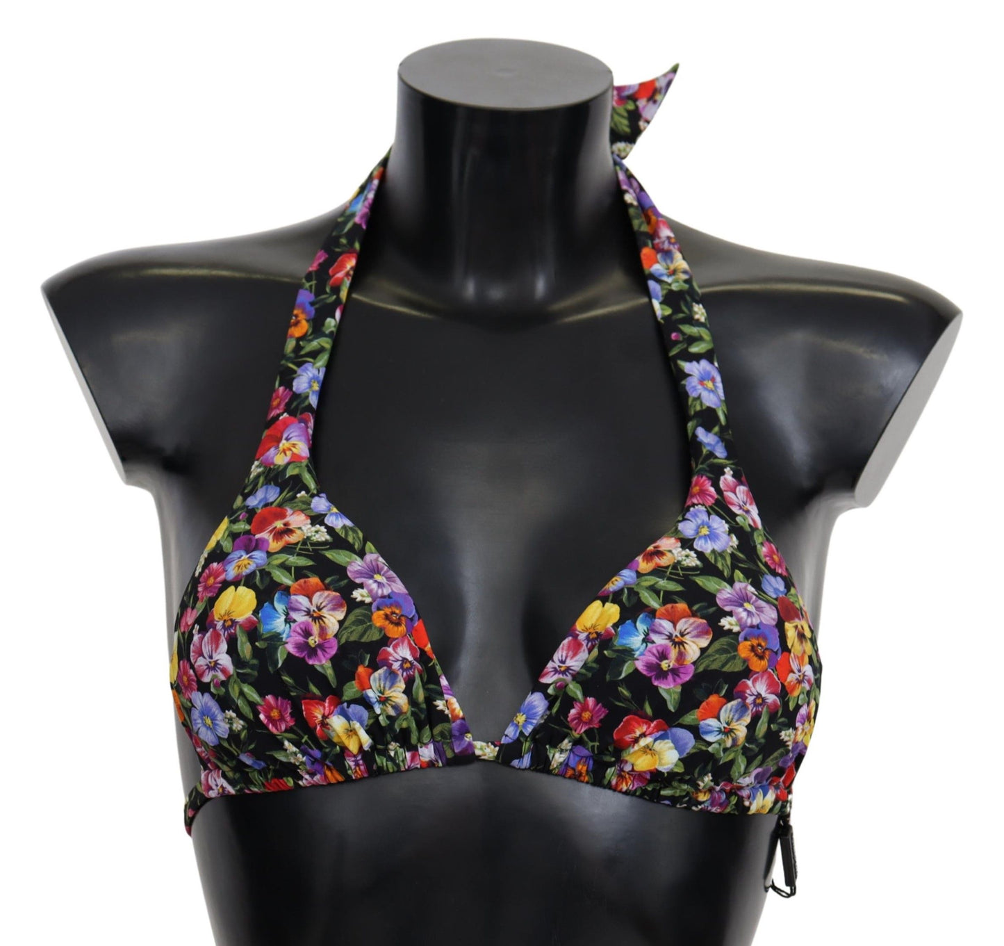 Dolce & Gabbana black floral printed bikini top with logo embossed closure