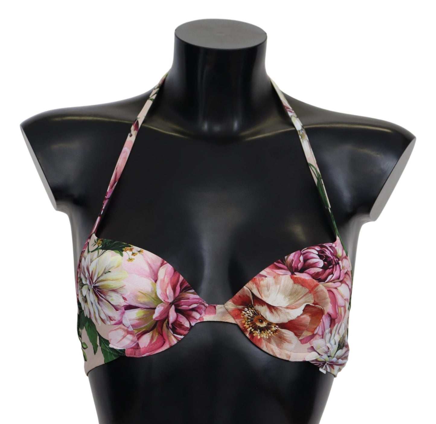Dolce & Gabbana Multicolor Floral Elegance Bikini Top with Logo Detail and Back Closure