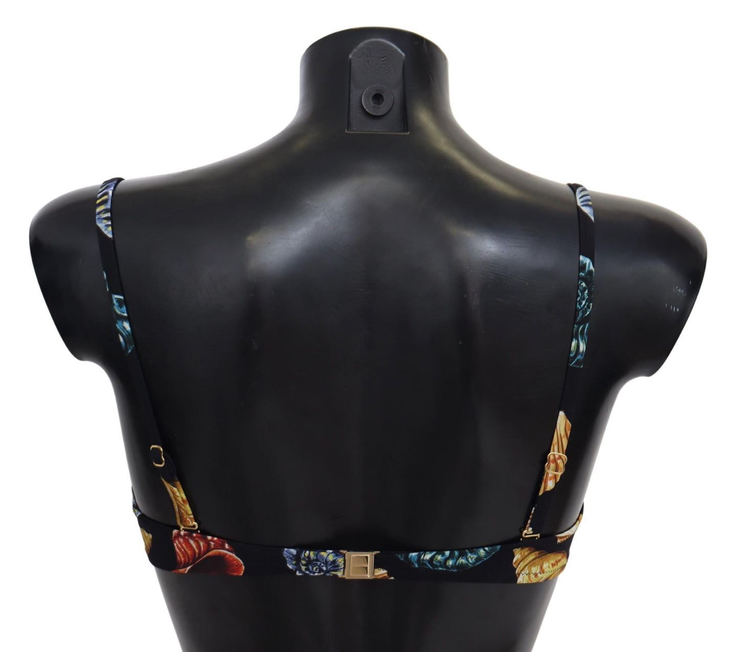 Stunning black bikini top with chic seashell print