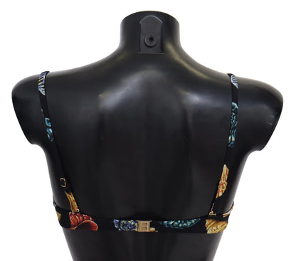 Stunning black bikini top with chic seashell print
