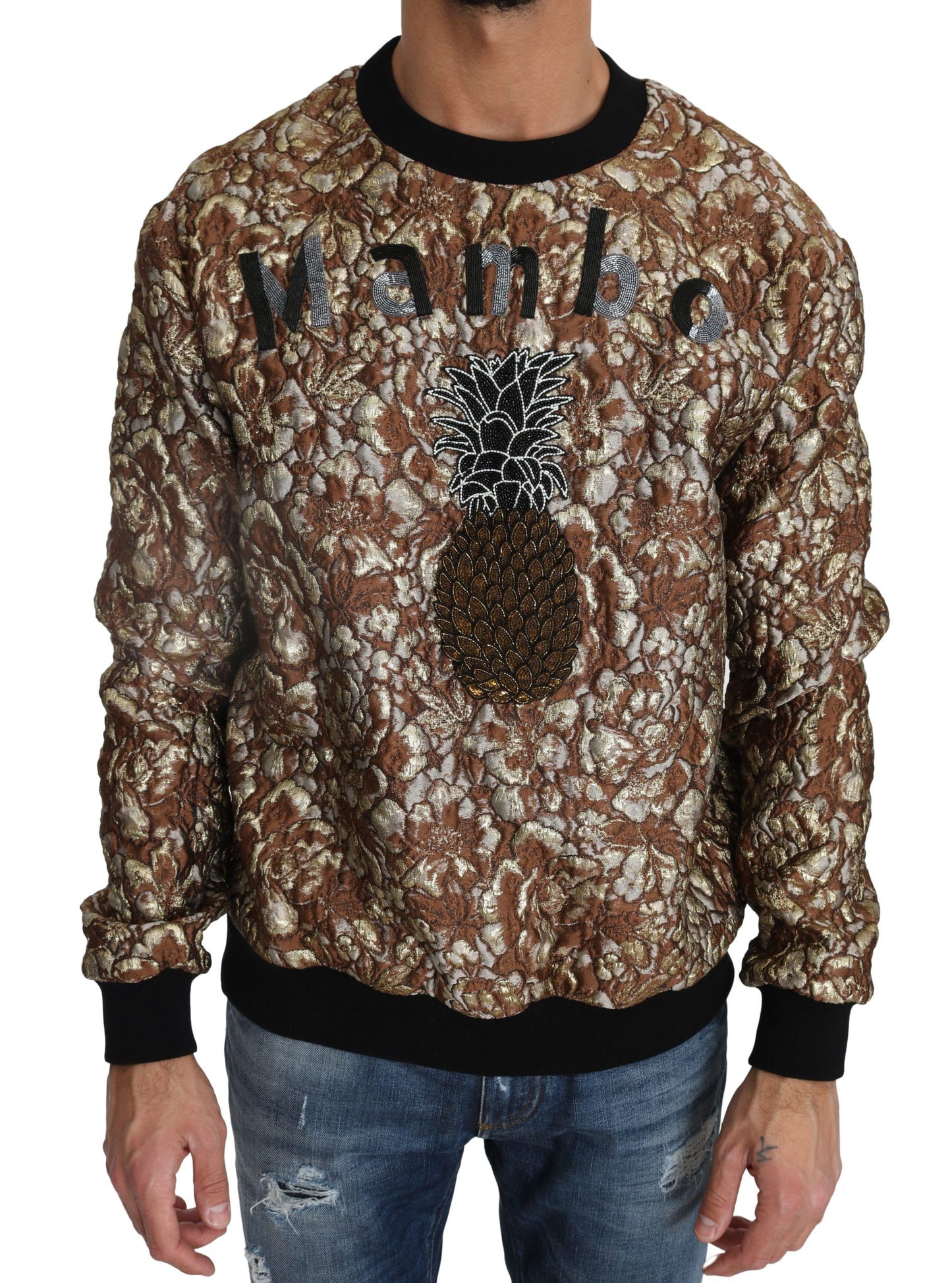 Opulent Multicolor Crewneck Sweater with MAMBO motif and Jacquard weave