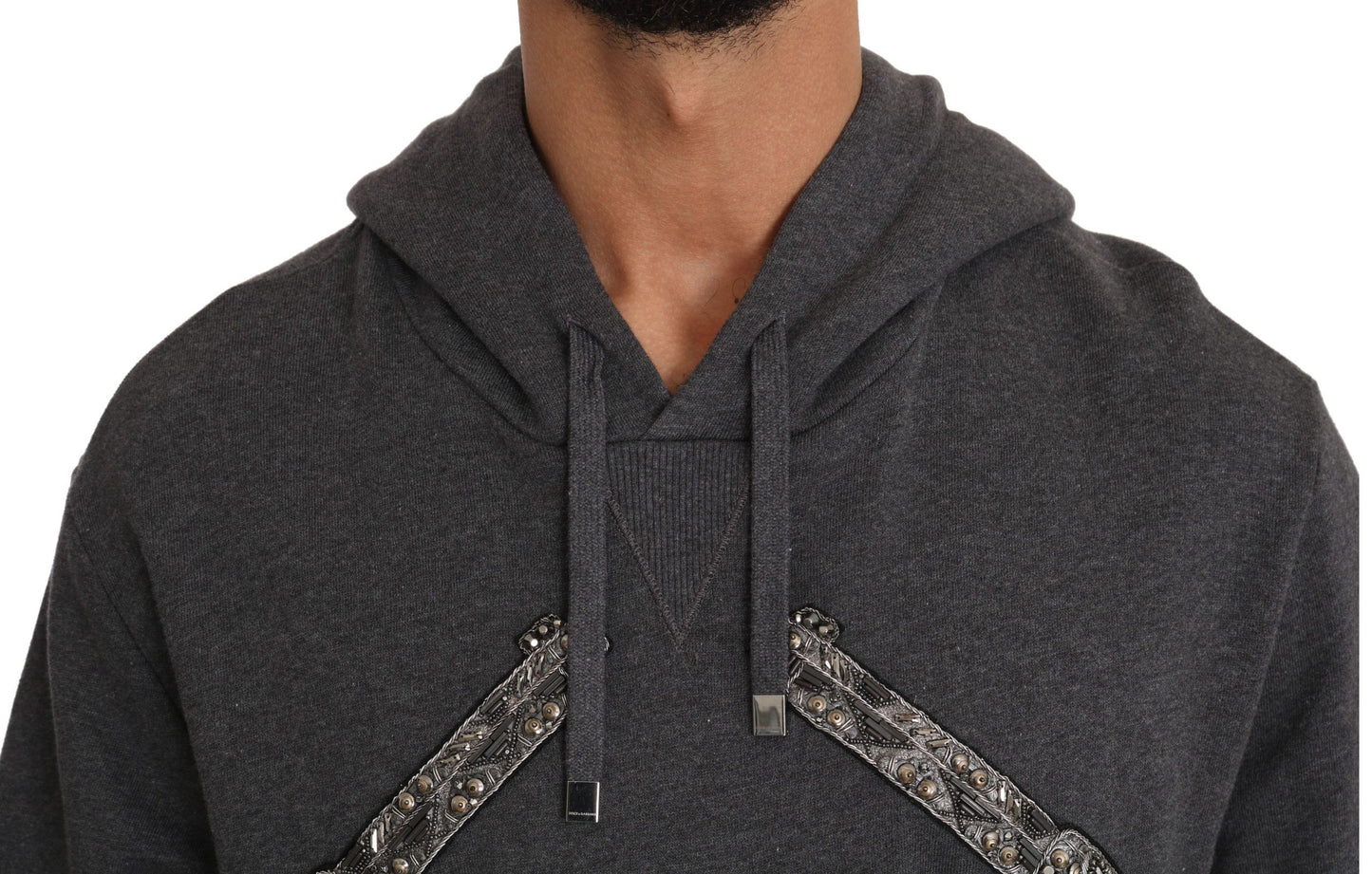 Dolce & Gabbana Gray Crystal Heart Gun Motif Sweater with Italian Craftsmanship