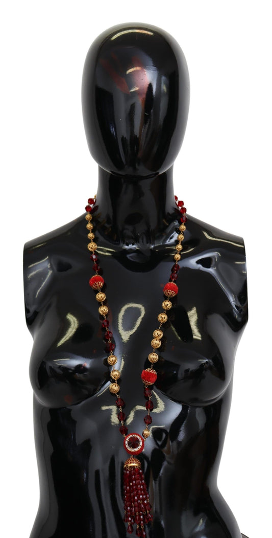 Dolce & Gabbana gold-plated necklace with radiant red crystals catching light