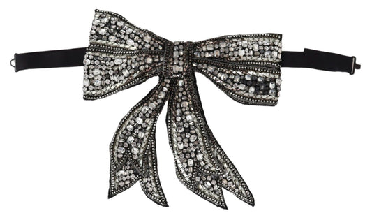 Dolce & Gabbana Crystal-Embellished Silk Bowtie in Silver and Black 100% Silk Material Made in Italy with Logo Details