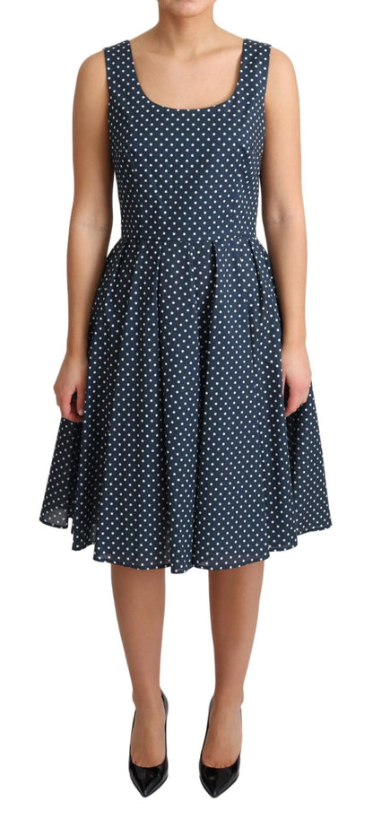 Dolce & Gabbana Polka Dot Sleeveless A-Line Dress in Dark Blue 100% Cotton