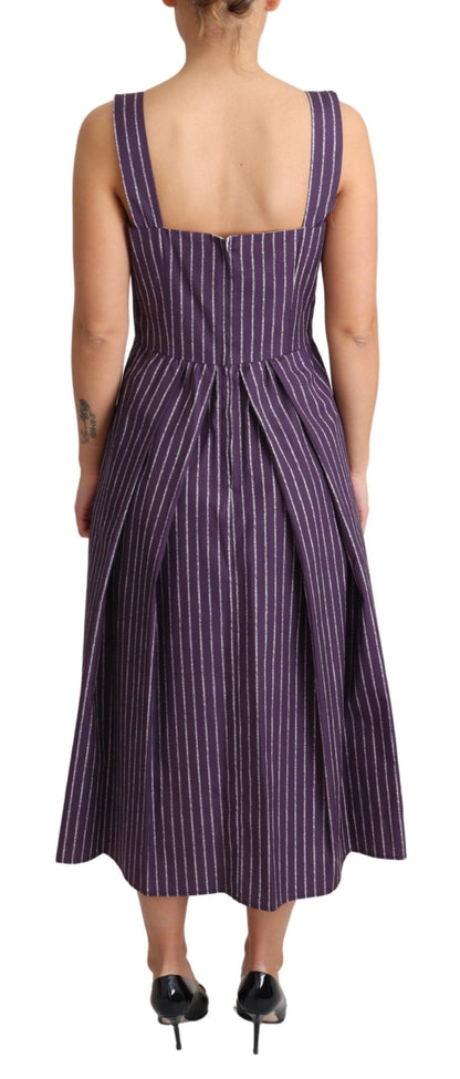Luxury fashion statement: Dolce & Gabbana purple striped A-line dress