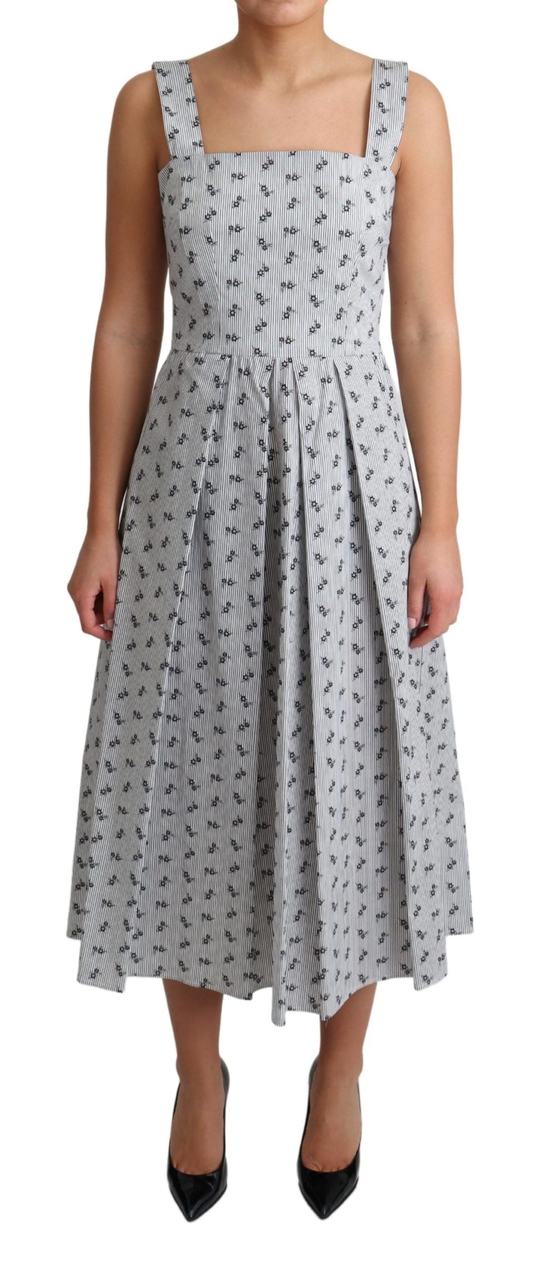 Dolce & Gabbana blue and white striped floral A-line dress with sleeveless design