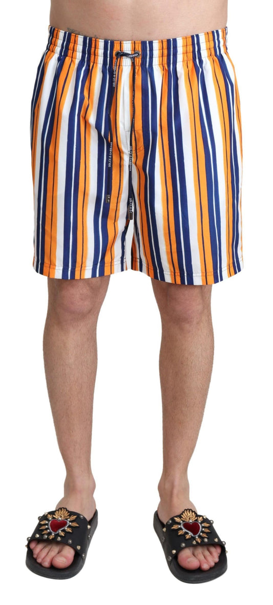 Dolce & Gabbana multicolor striped swim shorts trunks with two front pockets and one back pocket with zipper closure