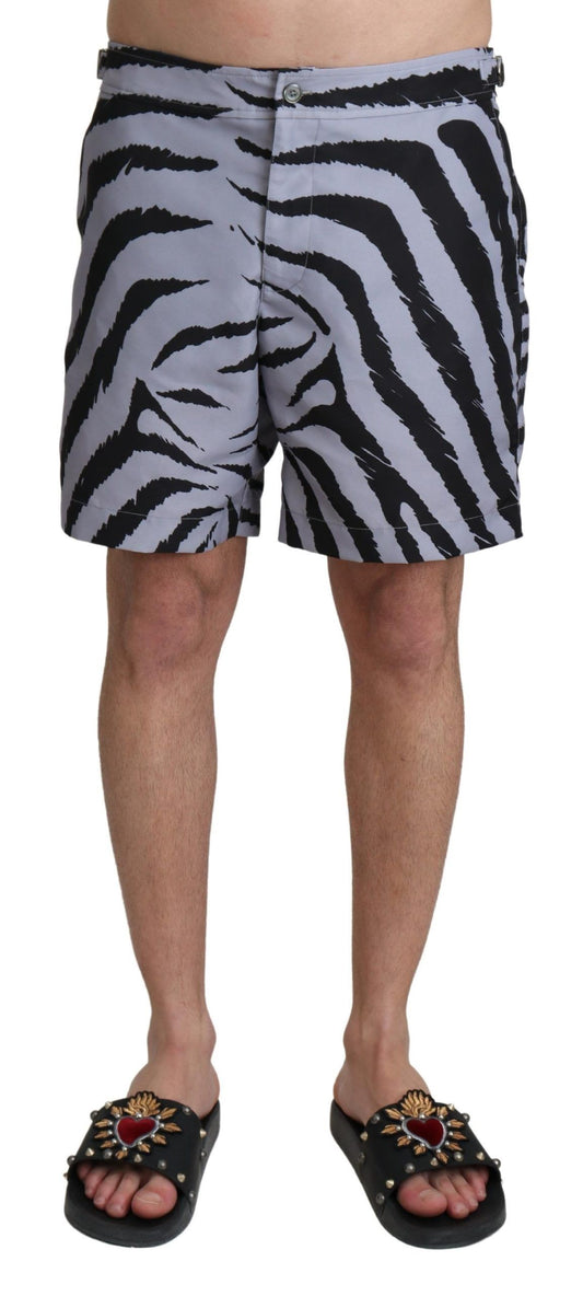 Elegant Gray Zebra Print Swim Trunks for the Modern Man