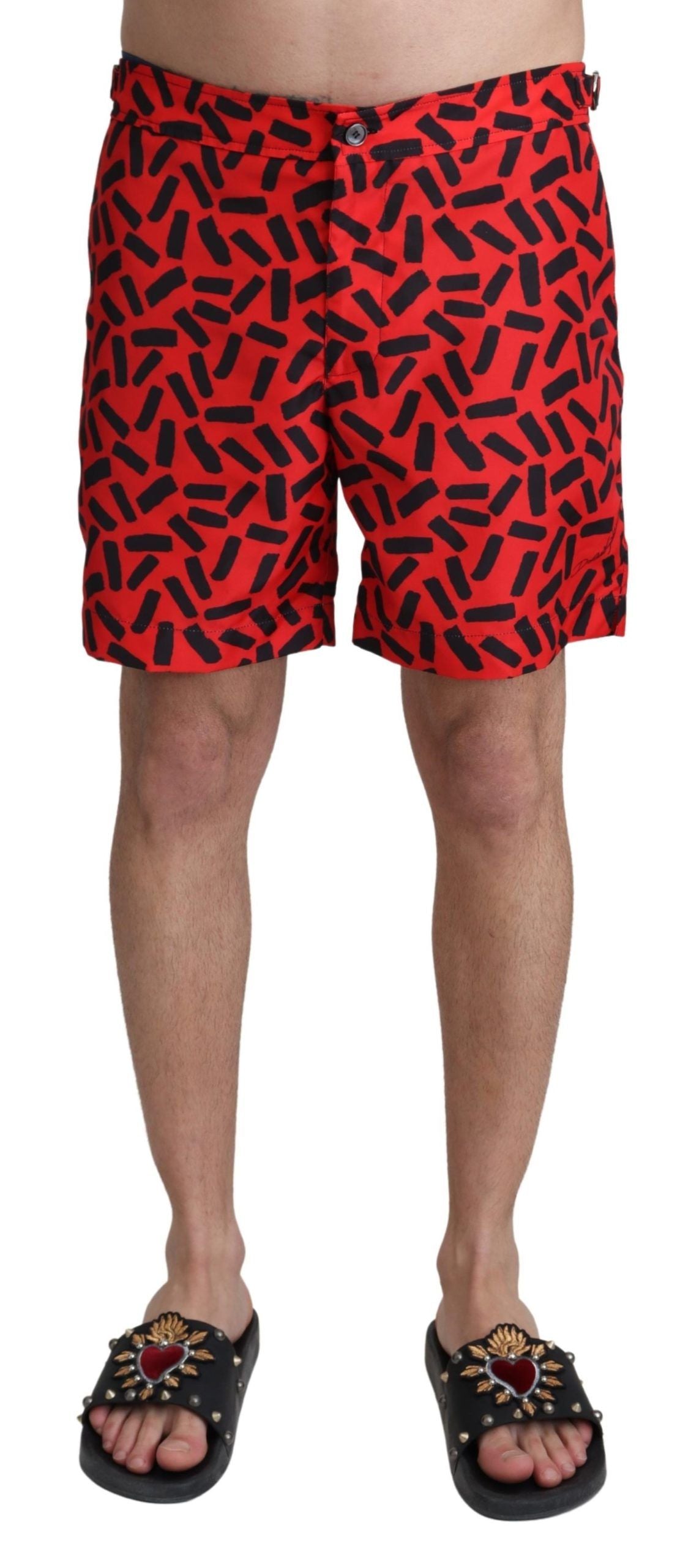 Dolce & Gabbana Chic Red Swim Trunks Boxer Shorts in eye-catching red with trendy pattern print and elastic waist strap