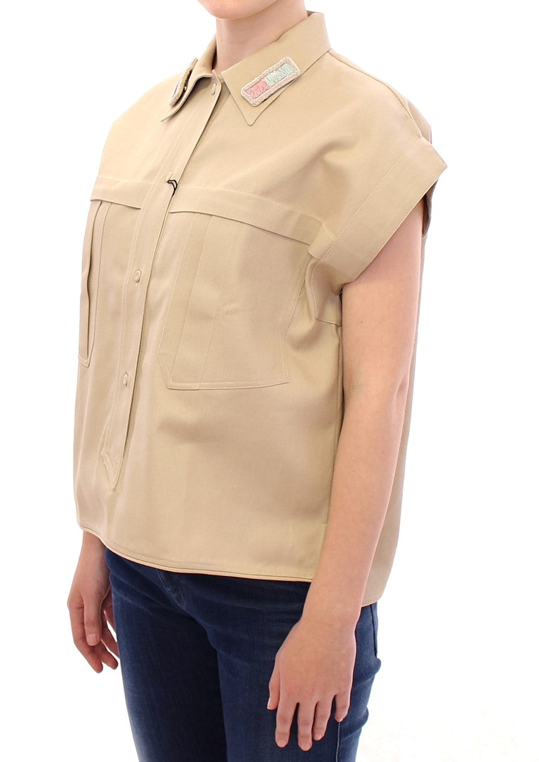 Luxurious Italian-crafted 100% cotton tank top with removable brooches