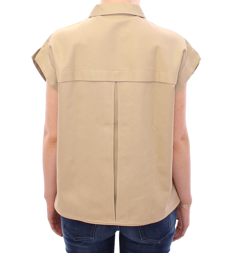 Versatile beige tank top with functional chest pockets
