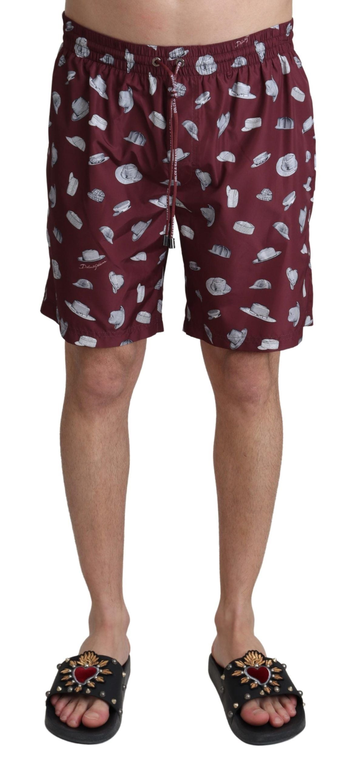 Dolce & Gabbana Elegant Maroon Beachwear Trunks drawstring waist adjustable fit maroon swimming trunks