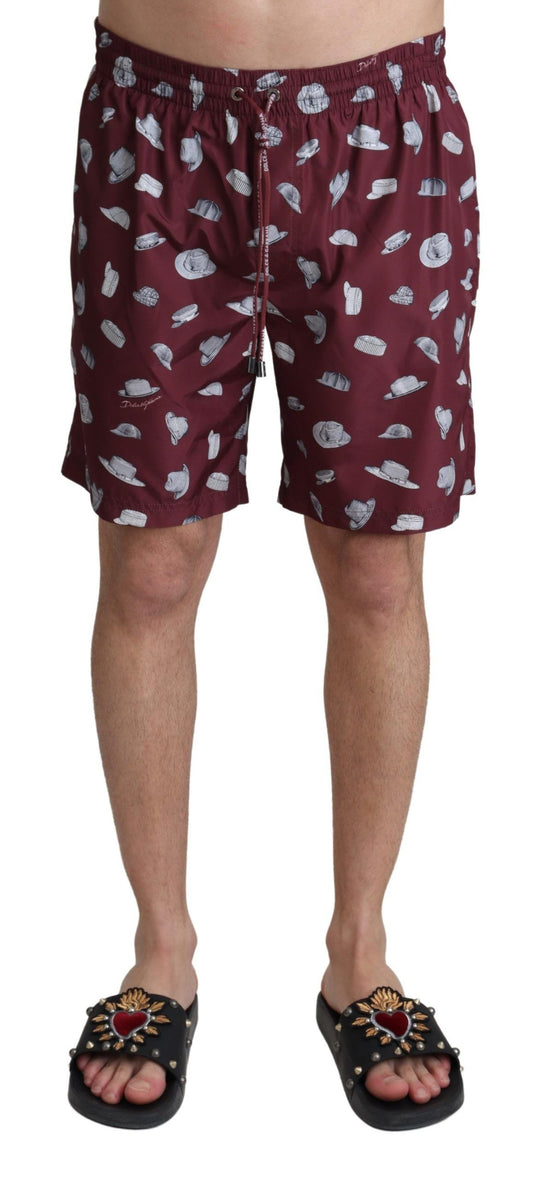 Dolce & Gabbana Elegant Maroon Beachwear Trunks drawstring waist adjustable fit maroon swimming trunks