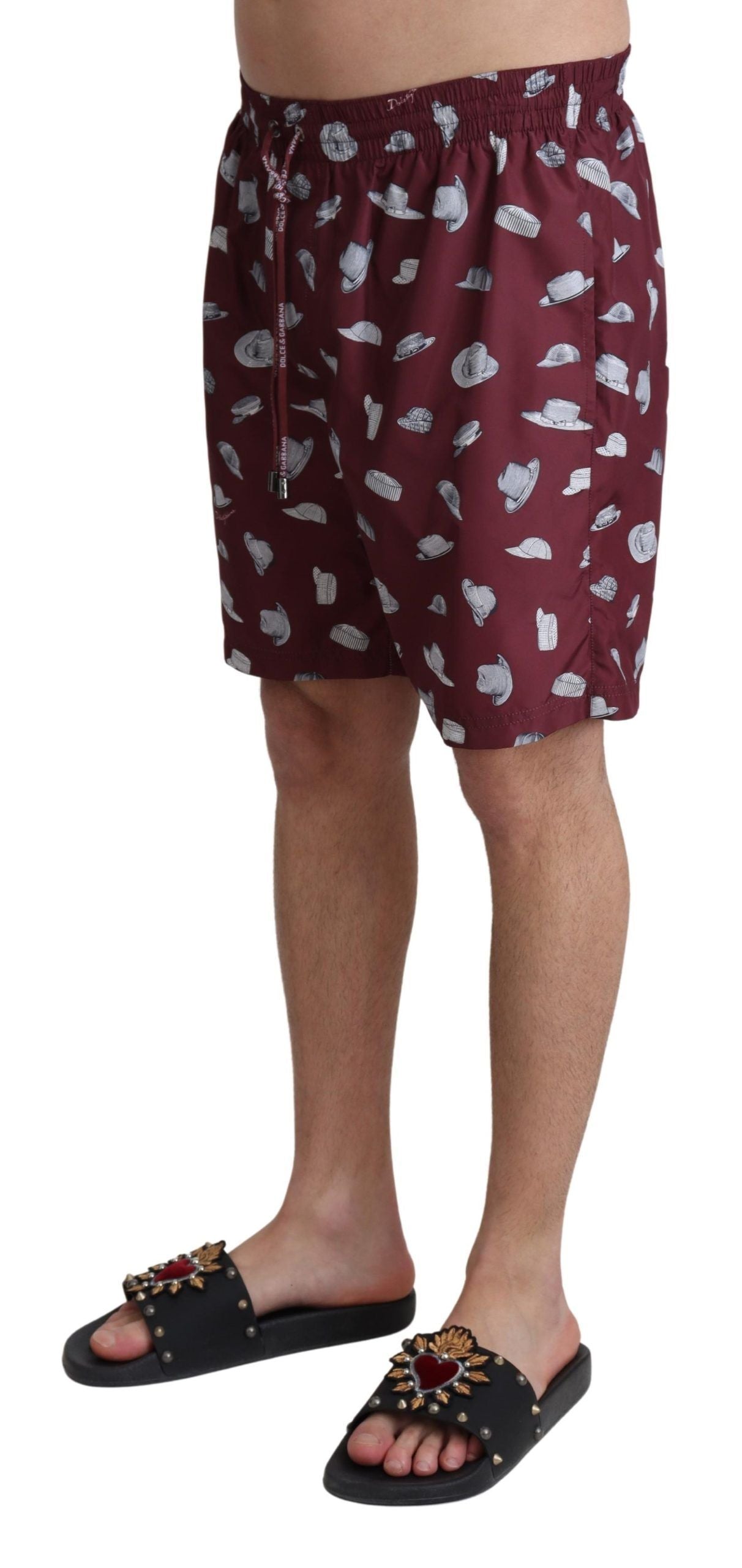 Dolce & Gabbana Elegant Maroon Beachwear Trunks with two front pockets and one zippered back pocket