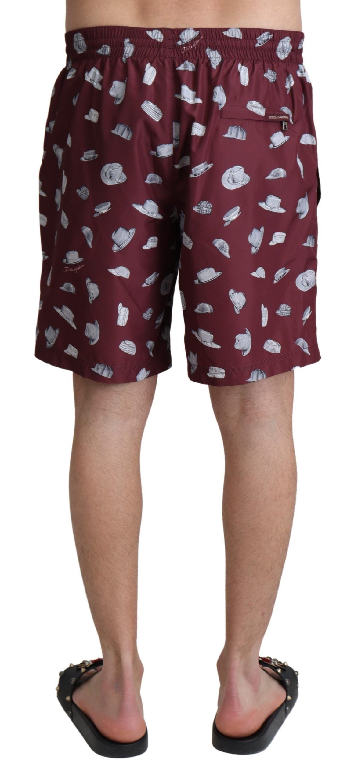Dolce & Gabbana Elegant Maroon Beachwear Trunks made of 100% Polyester from Italy