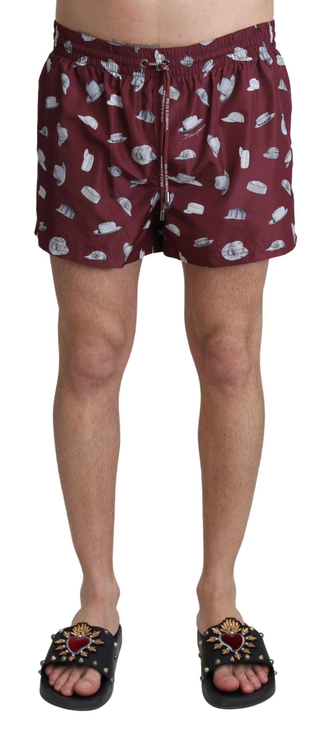 Maroon Elegance Men's Swimming Trunks by Dolce & Gabbana with adjustable elastic waist strap and front pockets
