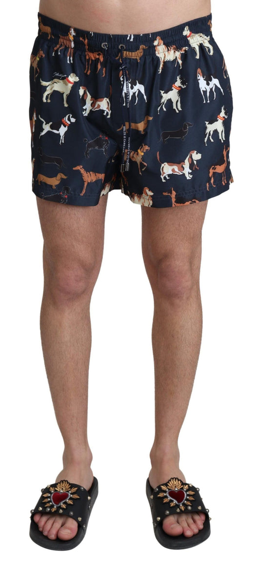 Dolce & Gabbana navy blue swimming trunks with drawstring tie 