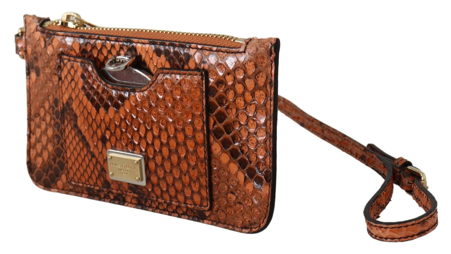 Luxurious 100% Leather wristlet wallet with chic python pattern and Italian craftsmanship