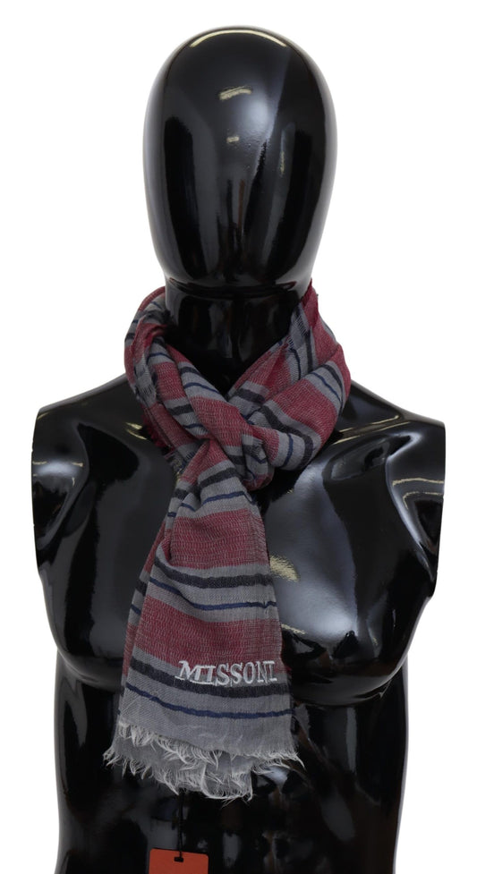 Missoni Elegant Multicolor Striped Wool Scarf with Fringe Detail and Brand Logo Embroidery