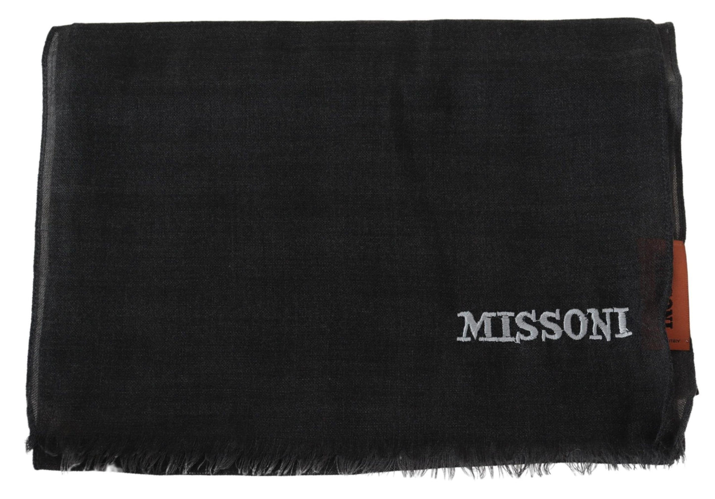 Classic fringed design and elegant gray hue Missoni wool scarf