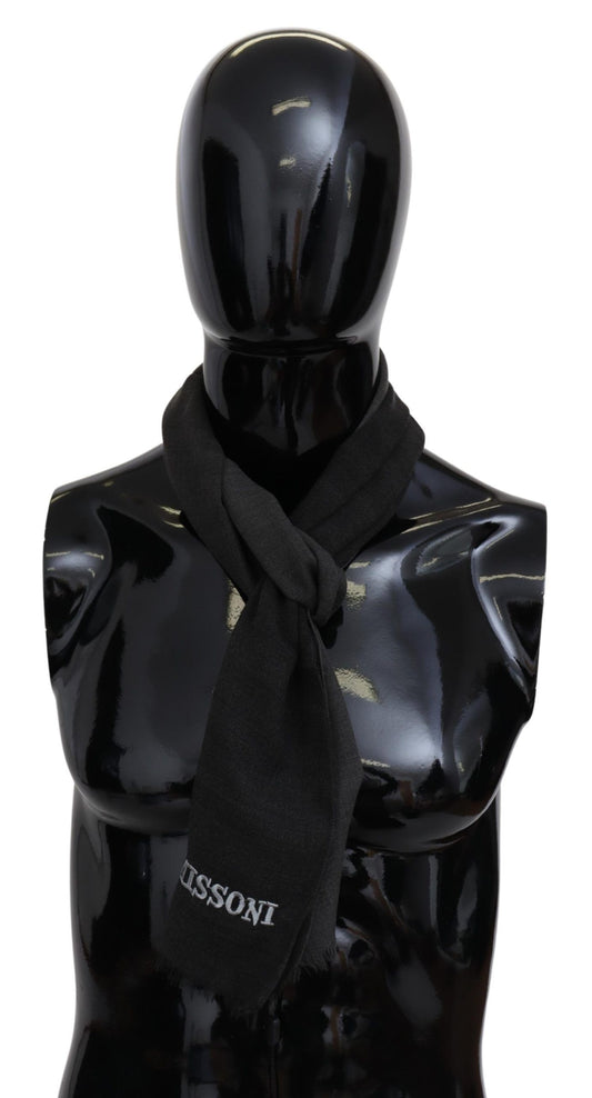 Missoni wool scarf in versatile gray with fringes and logo embroidery
