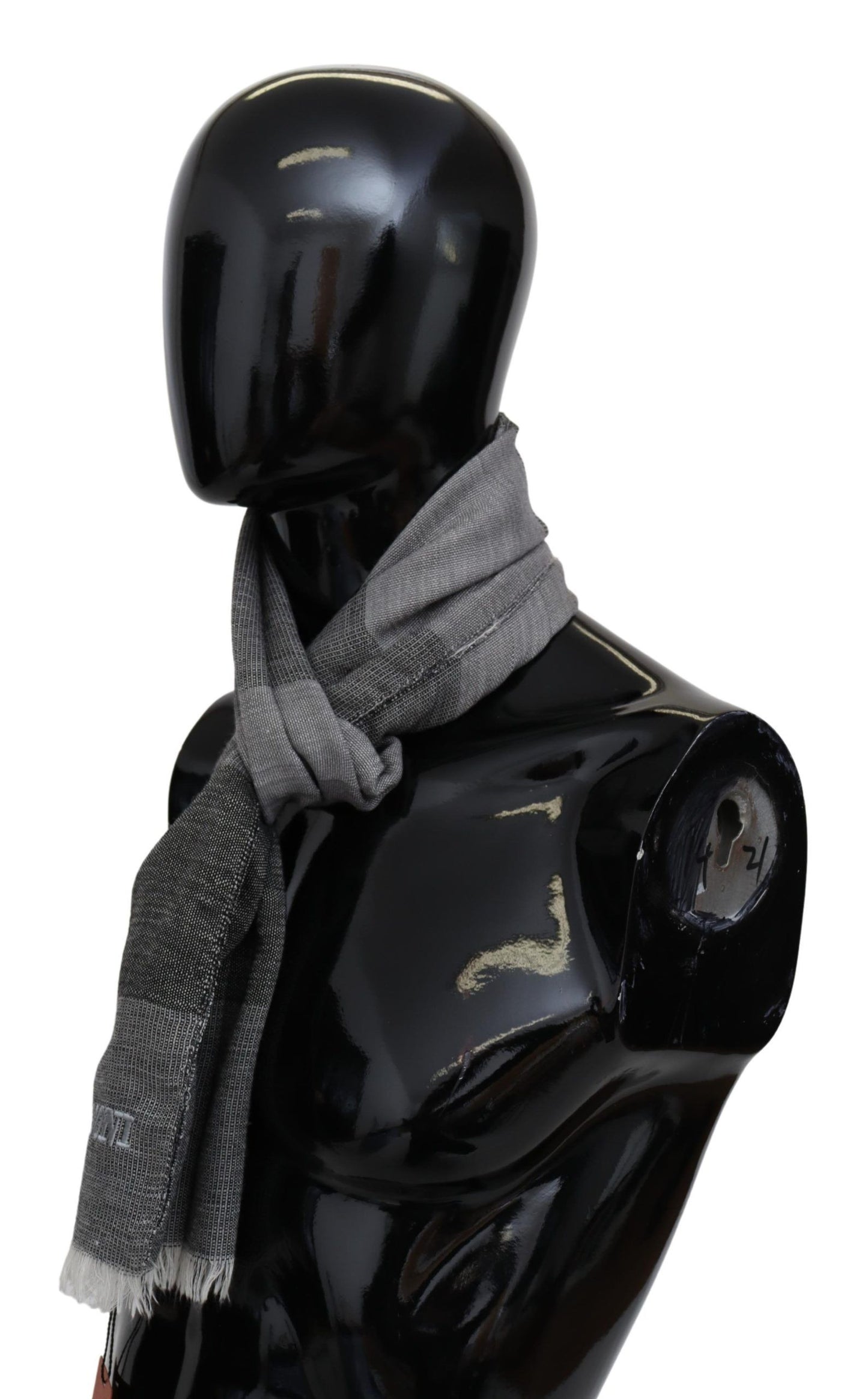 Unisex Gray Missoni Wool Scarf with Fringes and Logo