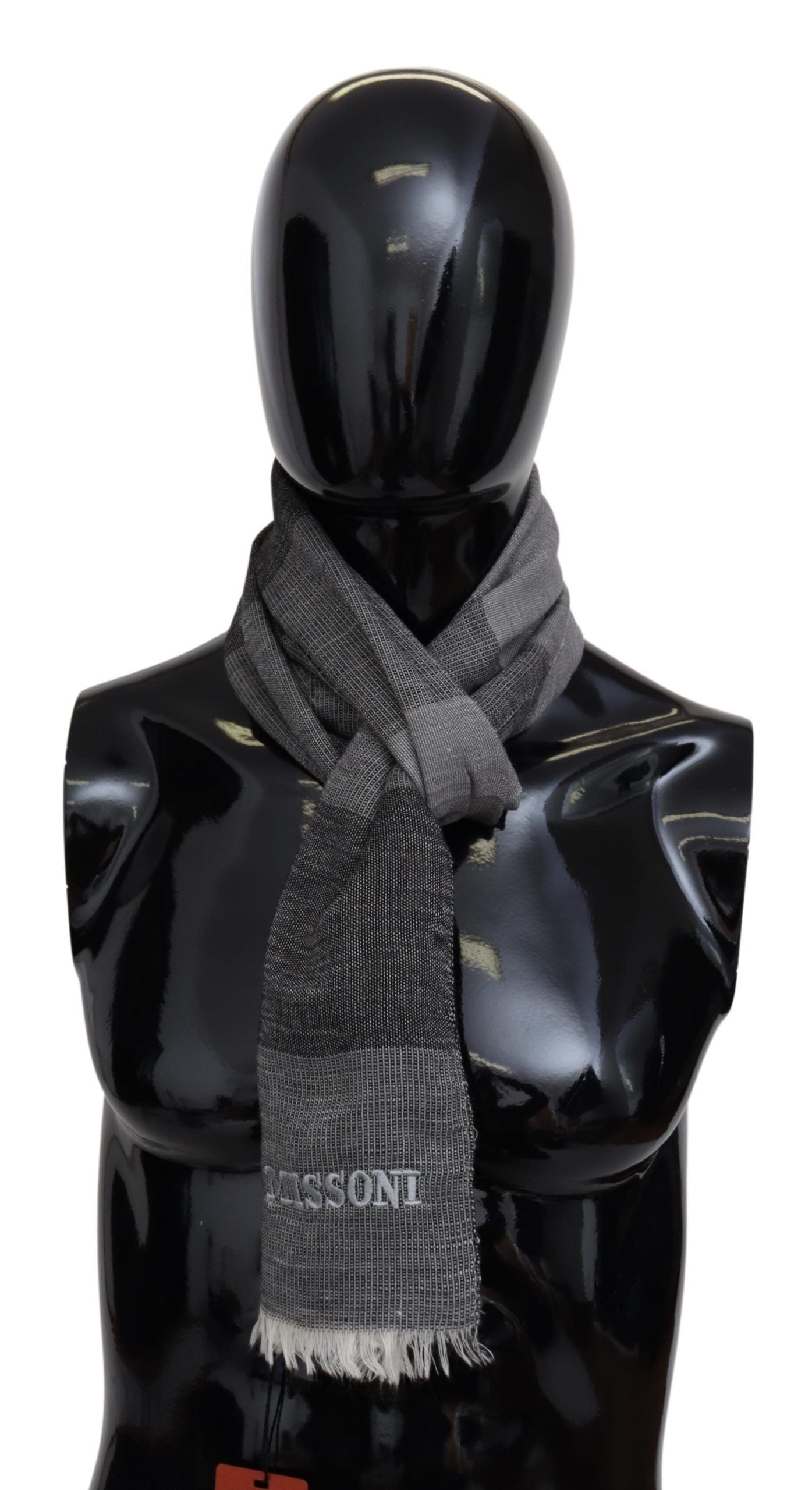 Luxurious 100% Wool Missoni Striped Scarf with Logo Embroidery