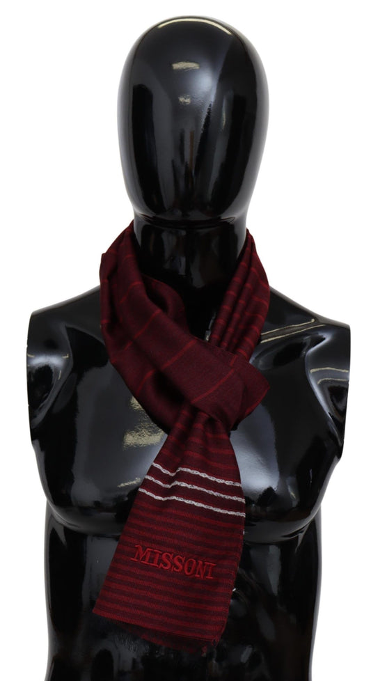Exquisite wool and silk blend striped scarf in vibrant red color