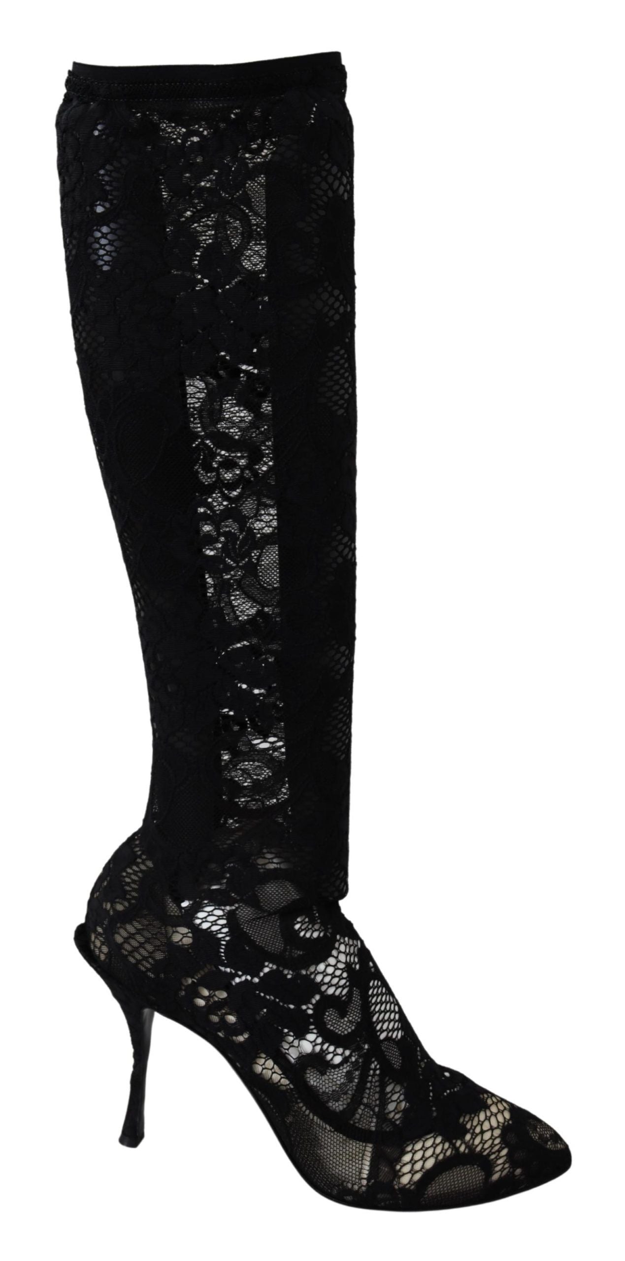 Dolce & Gabbana black stretch sock pumps with leather sole and logo details