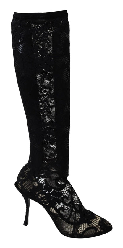 Dolce & Gabbana black stretch sock pumps with leather sole and logo details