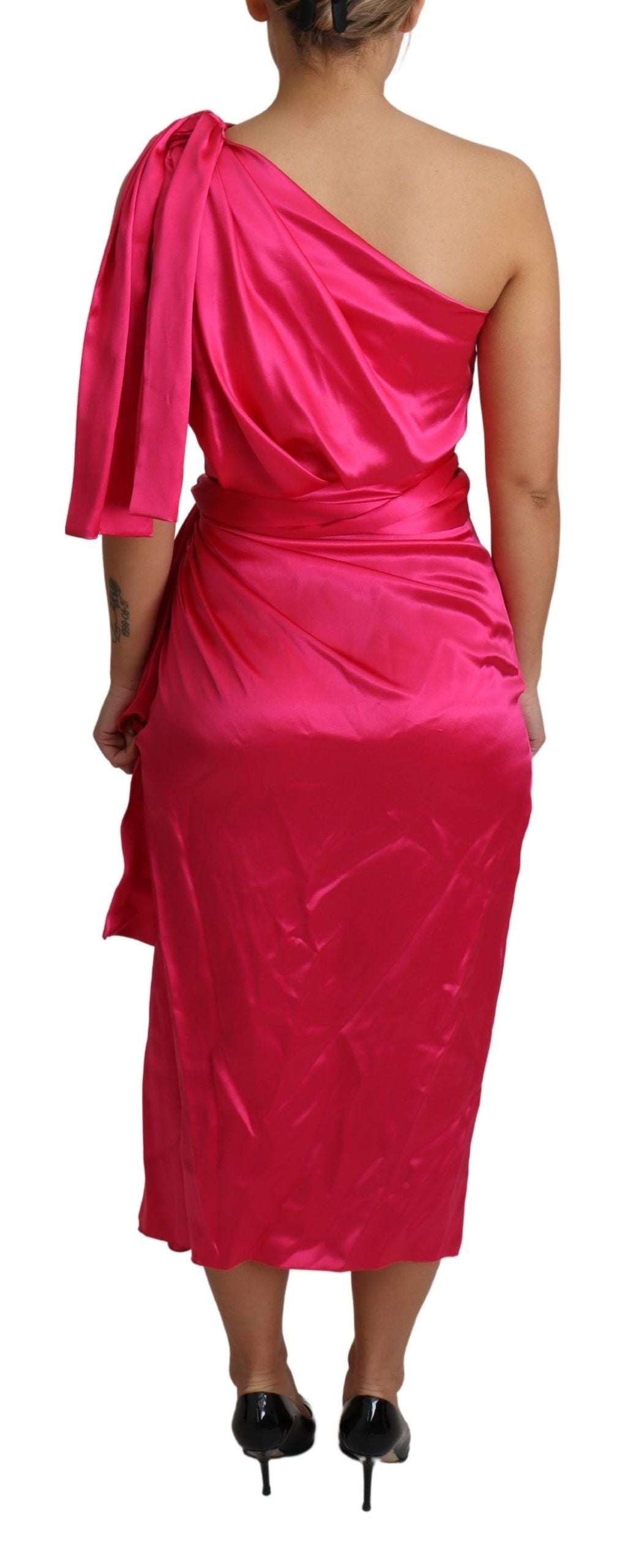 Beautiful Dolce & Gabbana Elegant Fuchsia Silk One-Shoulder Wrap Dress