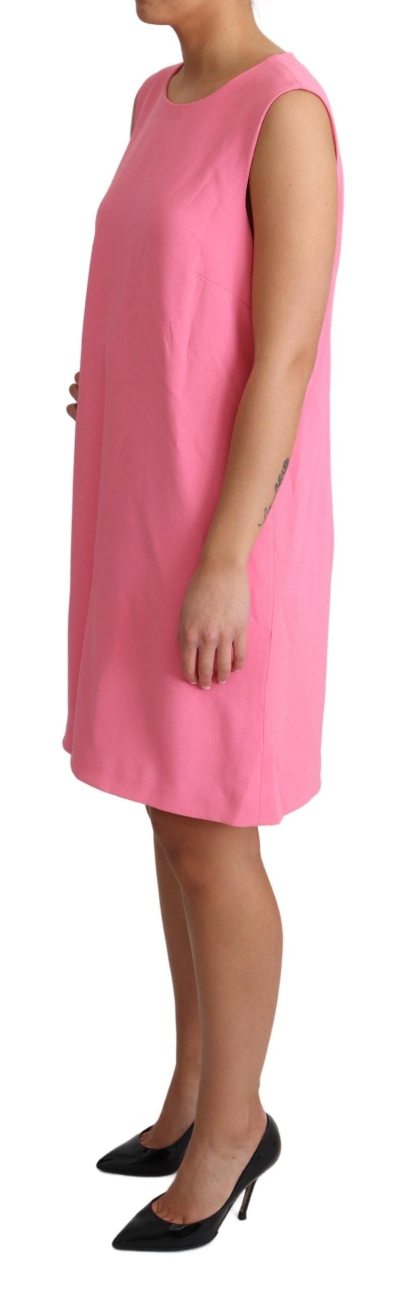 Pink shift dress with subtle logo details, made in Italy