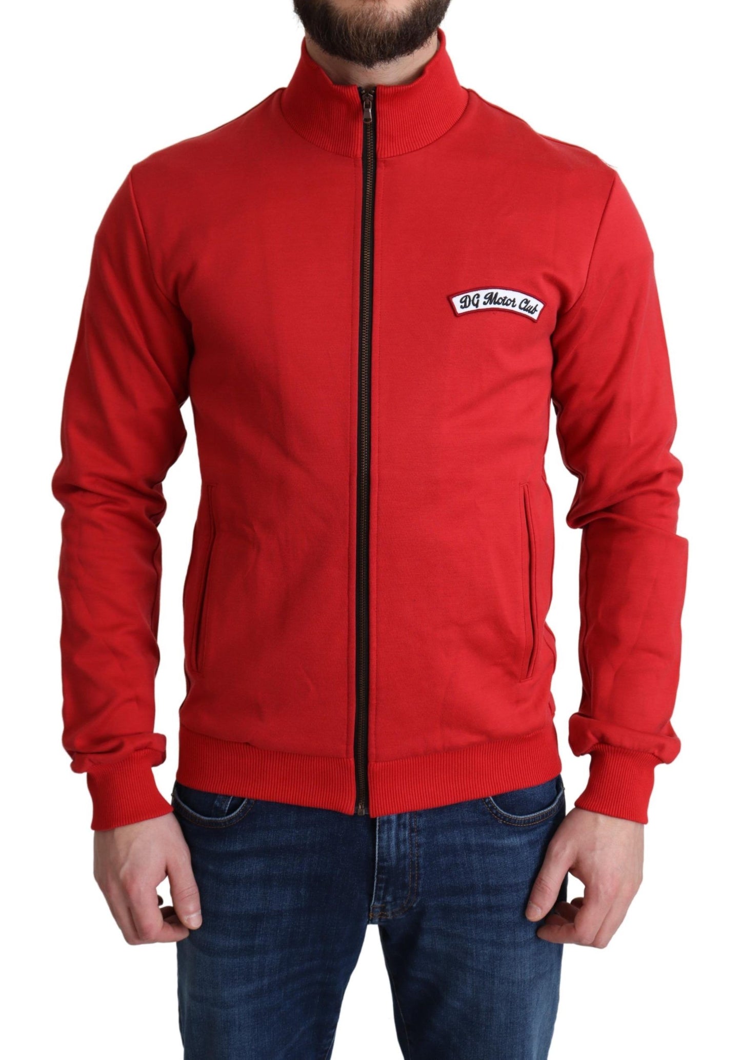 Dolce & Gabbana red turtle neck cardigan sweater with zipper closure