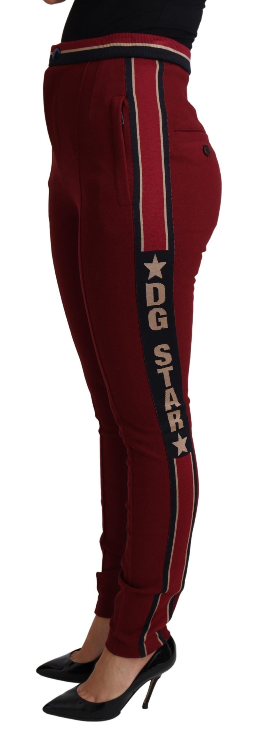 Striking red skinny trousers with high waist fit and stretch fabric