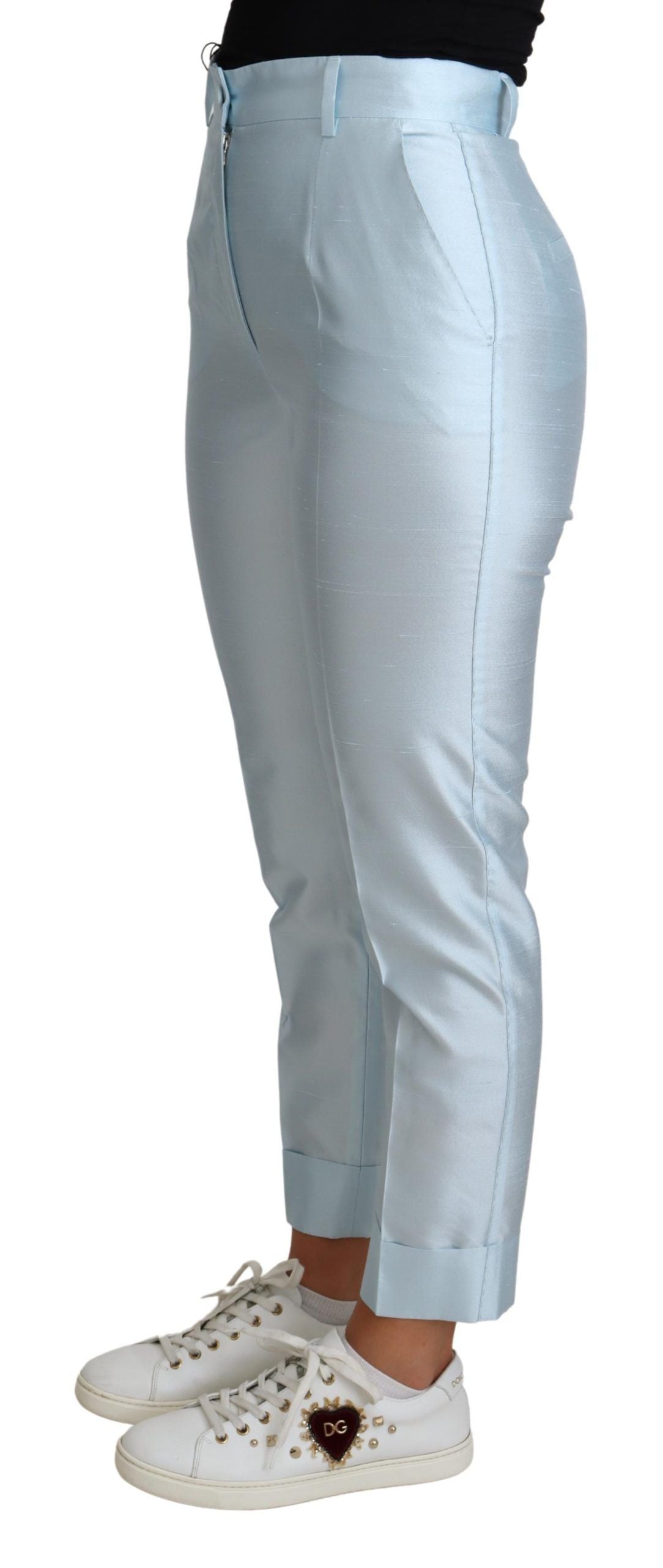 Luxurious 100% silk tapered trousers with zipper closure
